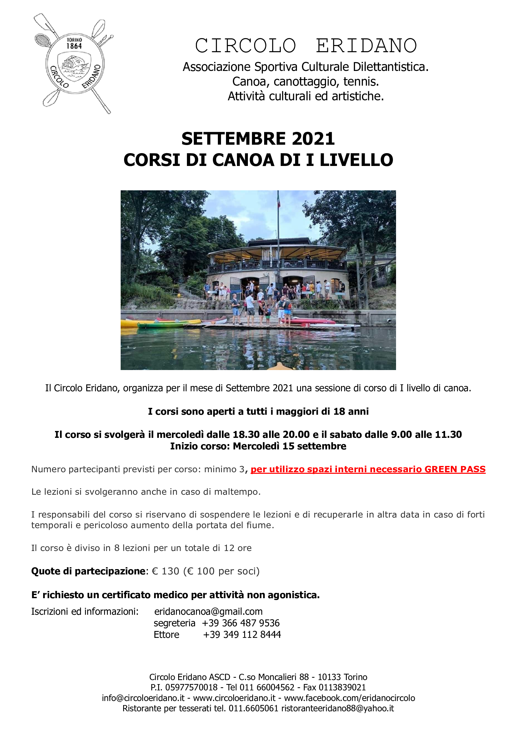 corso adulti 1liv canoa settembre 2021